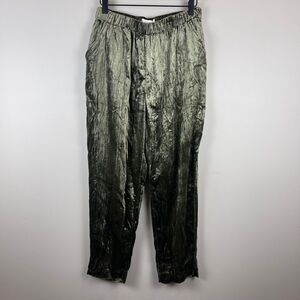 ETT:TWA Anthropologie Pants Women's Small Green Crushed Velvet Cropped Boho Chic